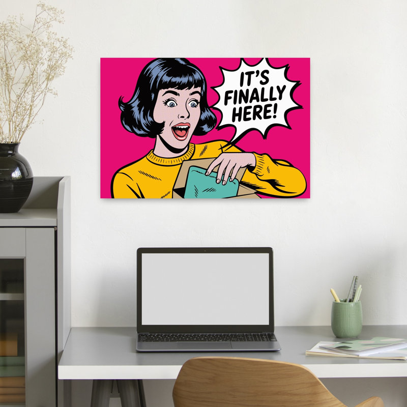 Excité, femme, déballage, rétro, art mural rétro, H 16 po x l 24 po