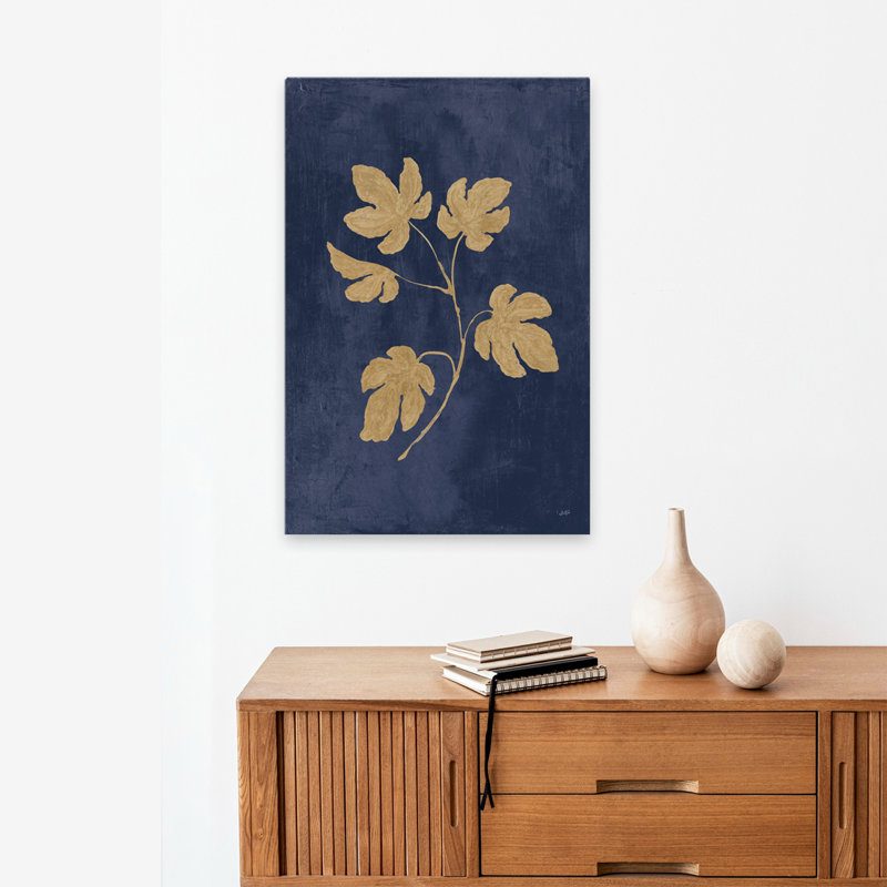 Botanical Study III - Bleu marine, art doré doré botanique, H 24 po x l 16 po