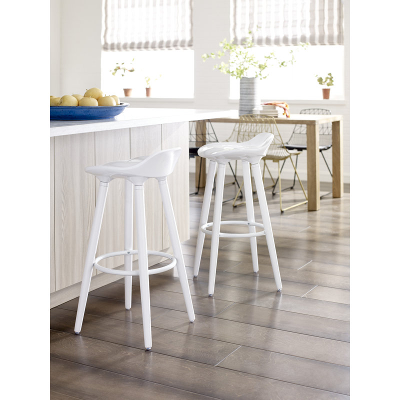 White Curved Seat Mid Century Modern Bar Stool