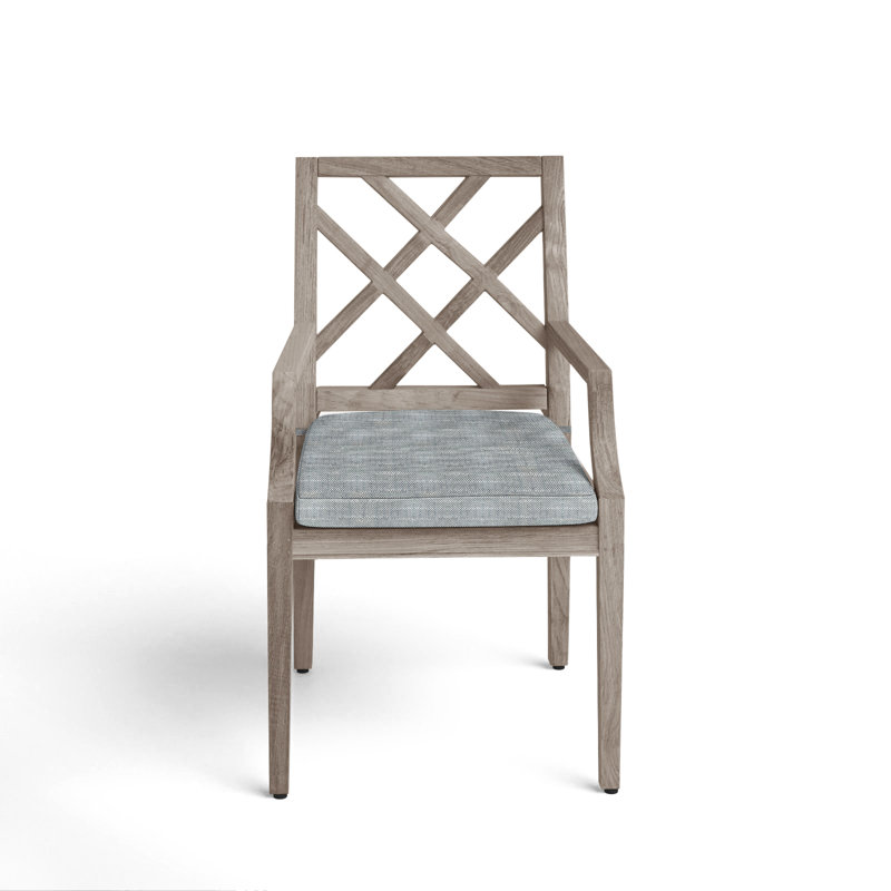 Chaise avec accoudoirs en teck Haley - Huître, Huître teck, Welt, InsideOut® Rollo ‑ lin argent