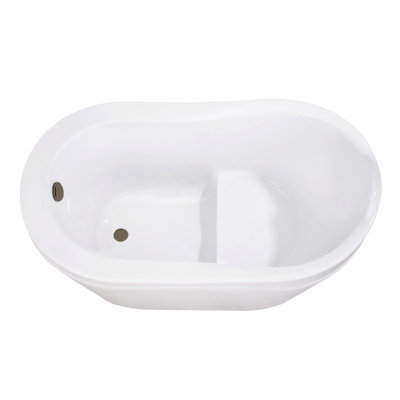 Kingston Brass Aqua Eden 52-Inch Acrylic Oval Single Slipper Freestanding Tub with Overflow/Drain Assembly and Integral Seat