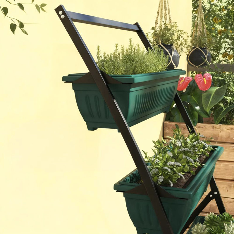 Jardin vertical à 4 niveaux pour une utilisation intérieure ou extérieure, pouvant accueillir des plantes, des trous de drainage pour sursaturer et maintenir un sol frais, un pot de fleurs surélevé empilable et économe en fleurs, ergonomique
