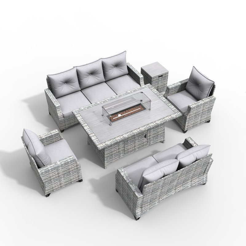 Wicker 7 - Person Patio Conversation Set with Cushions