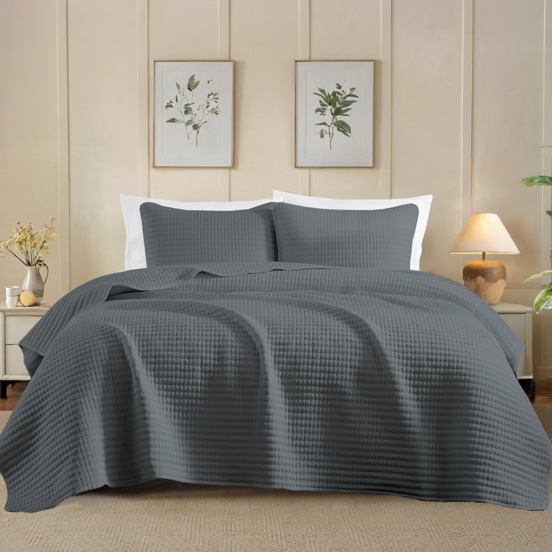 Ensemble de courtepointe réversible 3 pièces - Couvre-lit doux et léger, Gris