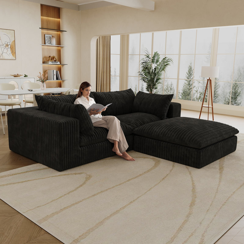 Canapé 79 po Cloud avec canapé désossé, canapé modulaire en tissu velours côtelé avec assise profonde et coussins rembourrés de plumes, canapé double couche sans assemblage avec coussin amovible