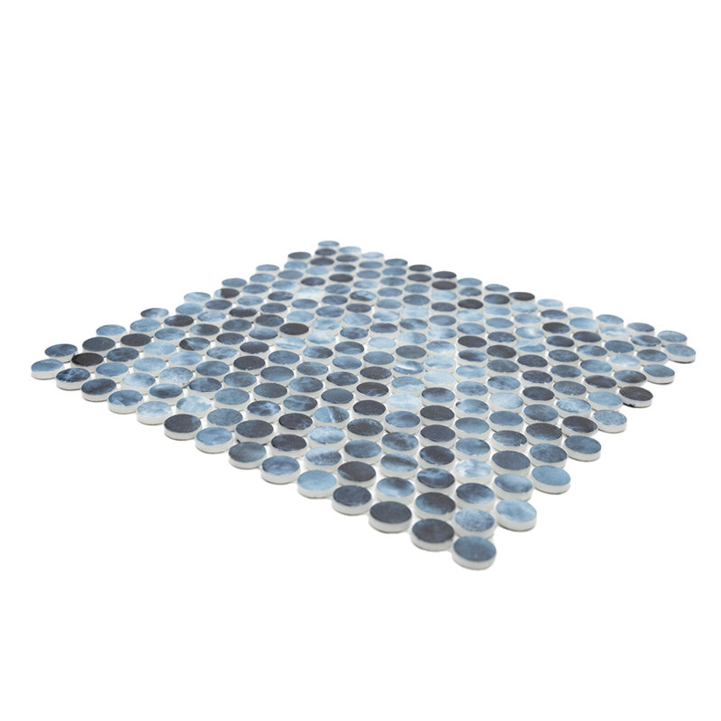 Eterna Penny 12"x12" Recycled Glass Mosaic Tile, Poseidon