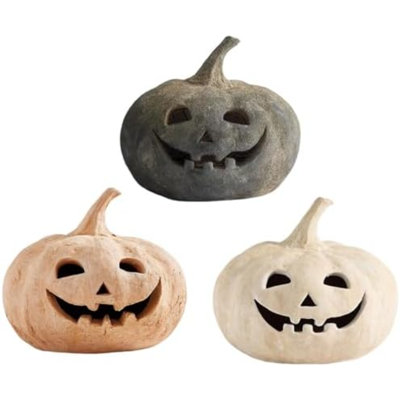 Halloween Decorations, Fall Decor, Resin Pumpkin Lantern, Terracotta Textured Jack O' Lantern Decorative Sculpture, Cute Halloween Autumn Farmhouse Table Festival Decoration