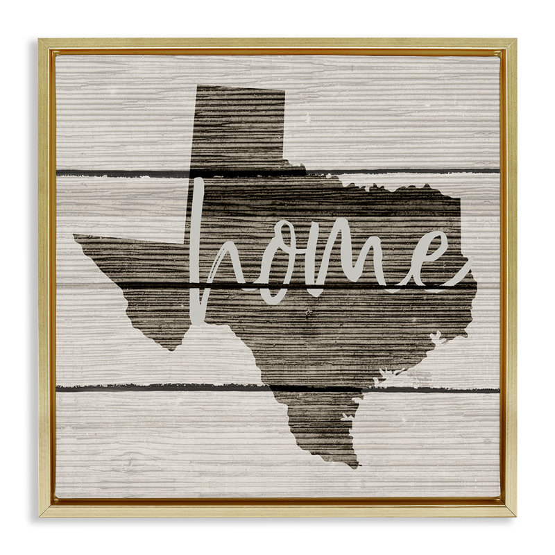 " Texas Rustic Typography Map " Print, Metallic Gold Floater Frame, 25" H x 25" W
