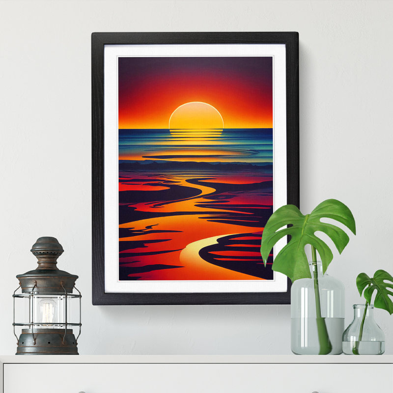 Sunset Acrylic Paint - Picture Frame Print, 64cm H x 25cm W x 2cm D, Oak
