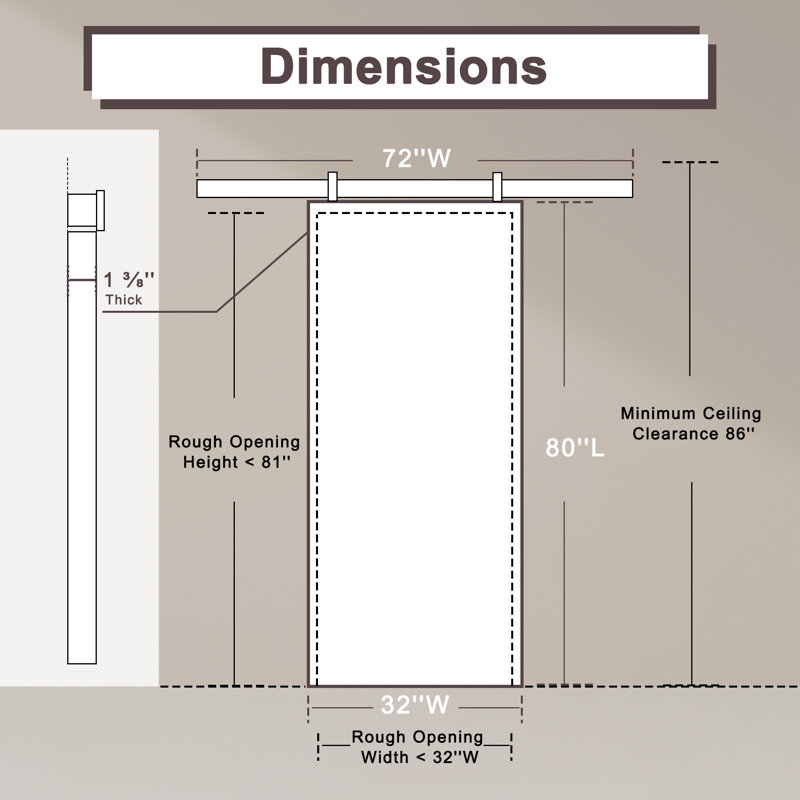80" Hidden Style Track White Primed 1-Lite Frosted Glass Sliding Barn Door With Hardware Kit（No Assembly Required）, 32" x 80"