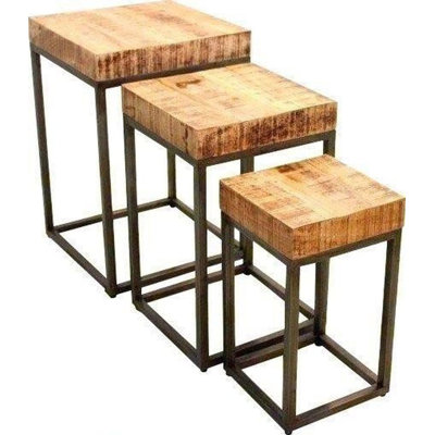 Mayssa Solid Wood Top Four Leg Square Nesting Side Tables