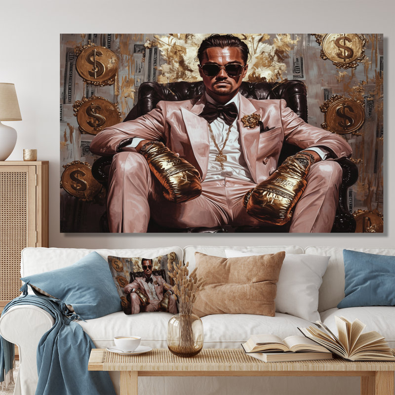 Loup de Wall Street avec lunettes, gant et classeur - homme, art mural, H 40 po x l 60 po, Toile tendue