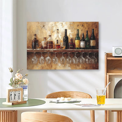 Vintage Art Of Whiskey And Beer Bottles Irish Pub Decor, Large Gallery Wrapped Canvas Wall Art Print for Living Room & Bedroom