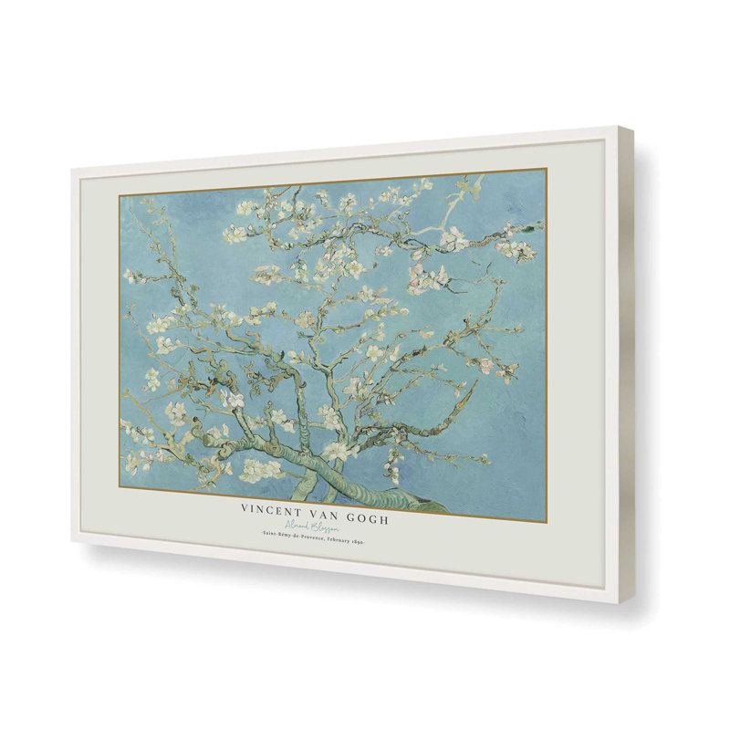 Motif de fleurs d'amandier de Van Gogh, H 17 po x l 21 po x P 1,25 po, Reproduction encadrée sans passe-partout, Blanc opaque