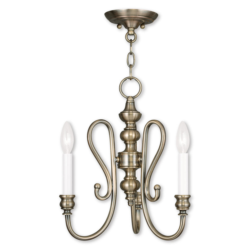Lustre traditionnel à 3 lumières de style bougie Wilbourn, Laiton antique