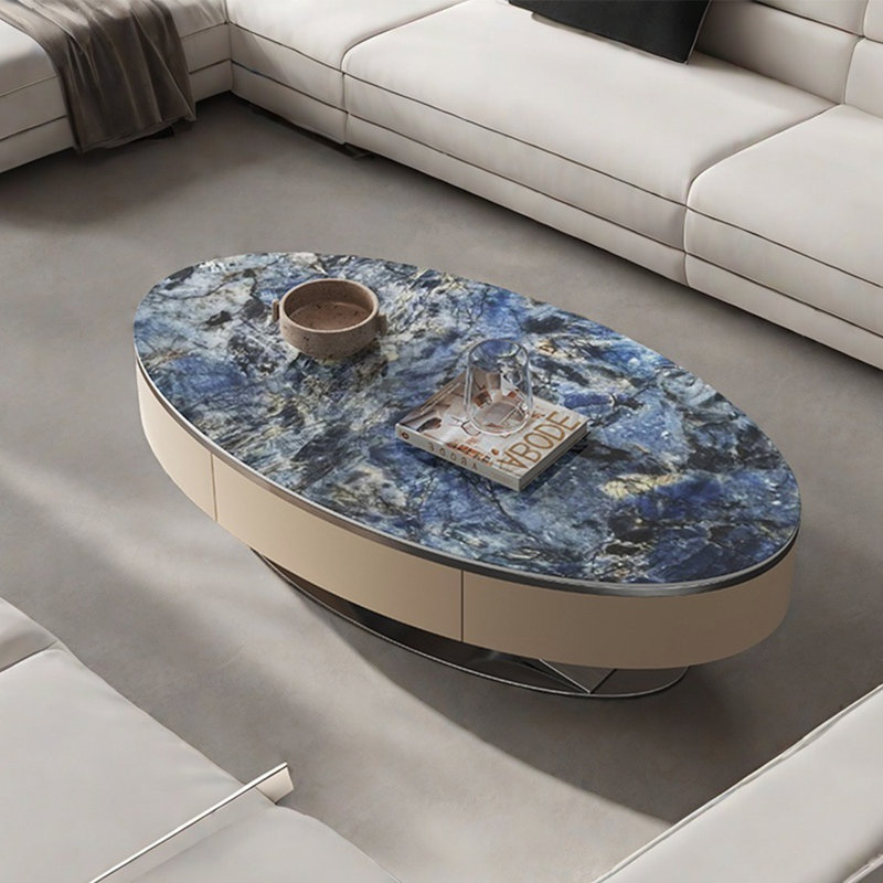 Table ovale italienne de luxe, Multicolore-bleu, H 15 po x L 55,1 po x l 27,6 po