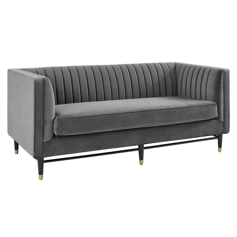 Devote Channel Tufted Performance Velvet Loveseat, Gray Velvet