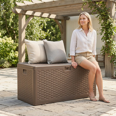 90 Gallon Pro Resin Deck Box Waterproof For Patio, Poolside And Garden, Lockable Uv-resistant