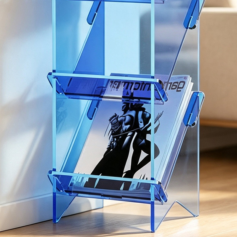Porte-revues autoportantes en acrylique, H 31,5 po x l 11,02 po x P 9,84 po, Bleu