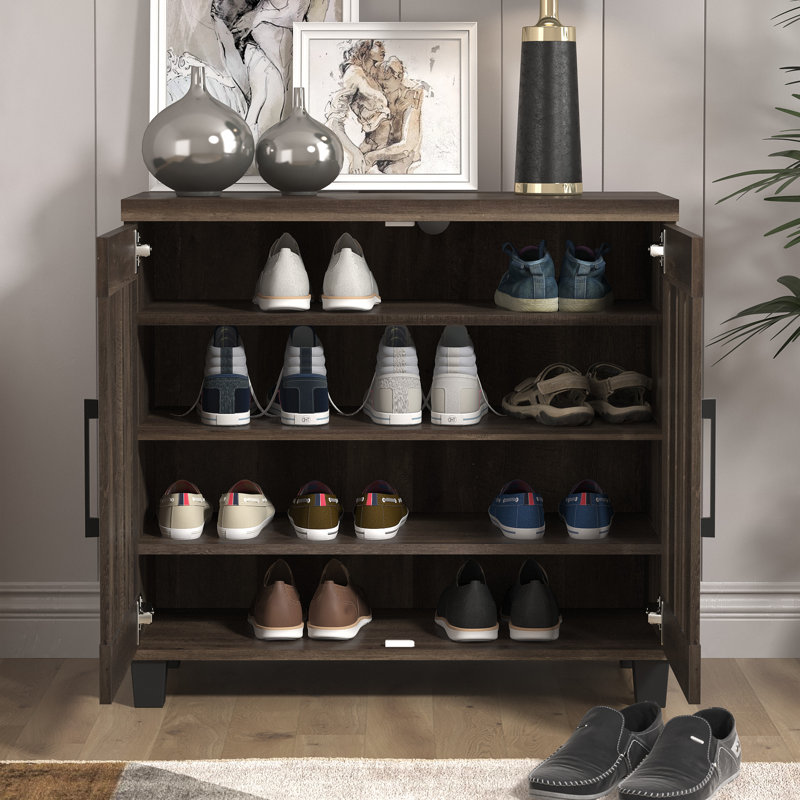 Banos 12 Pair Shoe Storage Cabinet, Dark Dusty Oak