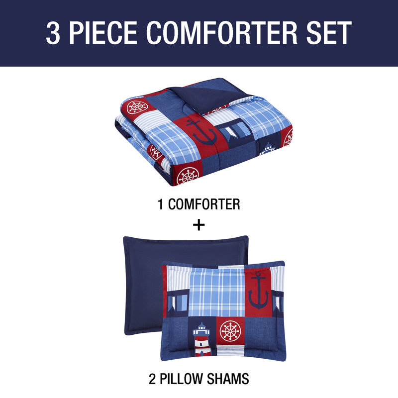 Ocean Inspired Coastal DESIGN STUDIO Nautical Patch Blue Ultra Soft Microfiber Reversible Comforter Set