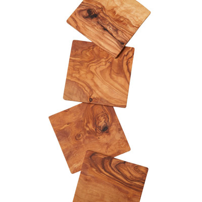 Sous-verres carrés en bois d'olivier, ensemble de 4