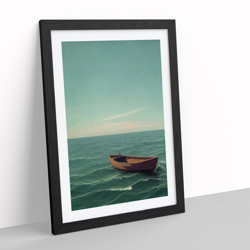 XV1022-4897X Vacant Boat On The Sea - Print, White, 36cm H x 27cm W, Black Framed Paper