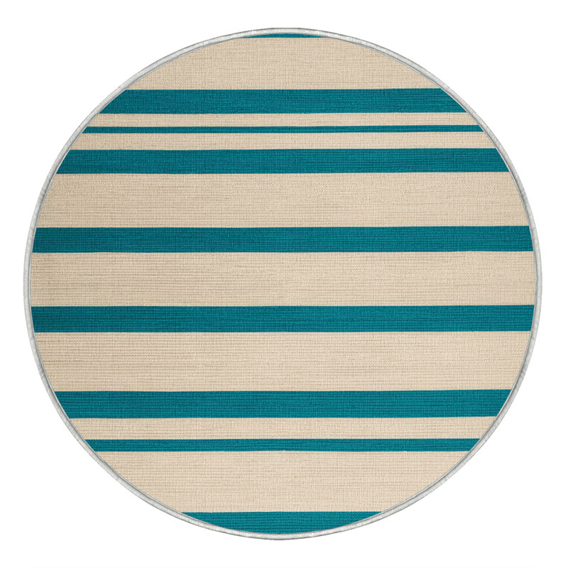 Tapis beige à rayures horizontales lavable à la machine, Rond 4 pi