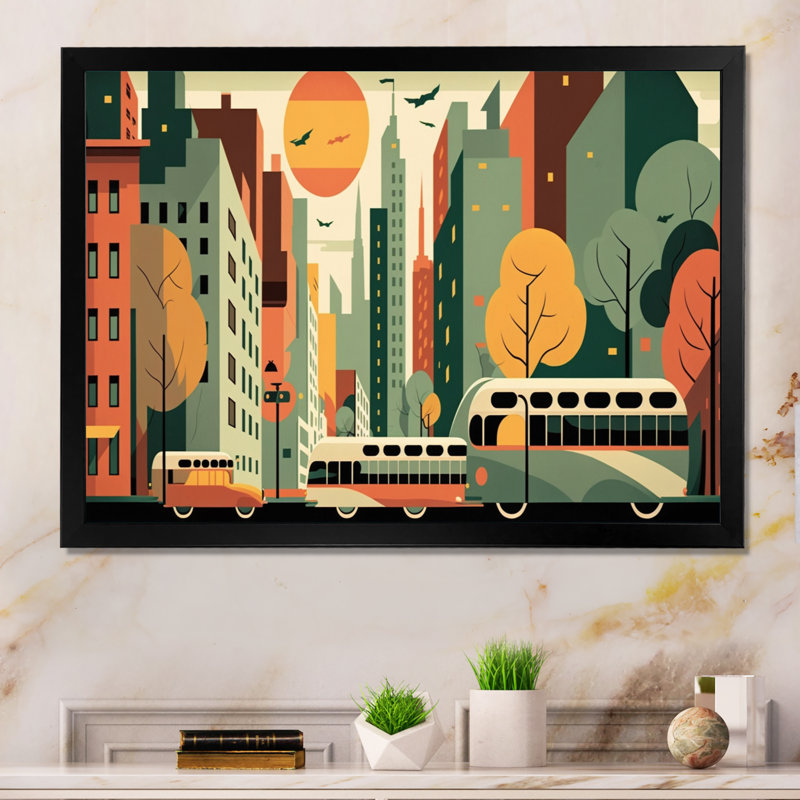 Futuriste paysage urbain IV - reproduction sur toile, L 32 po x H 16 po, Impression noire sur toile encadrée