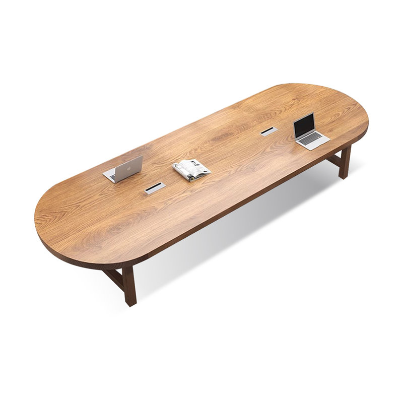 Bureau ovale brun en bois massif, H 29,53 po x l 118,11 po x P 39,37 po