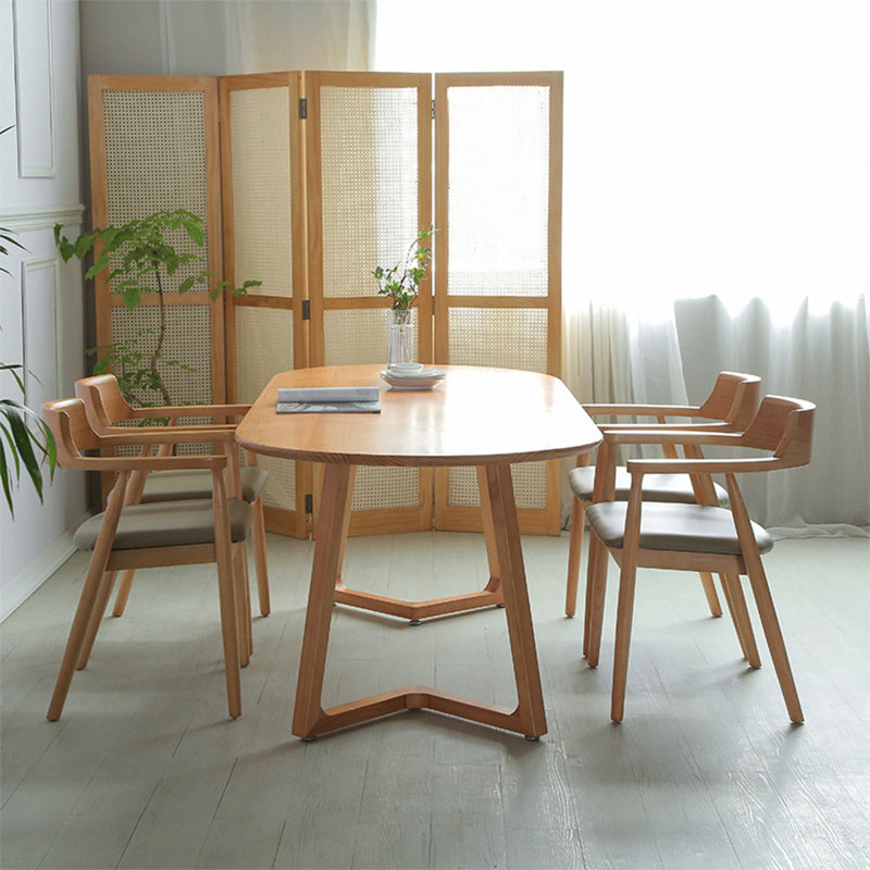 Table de salle à manger brune en bois massif ovale, H 29,53 po x L 62,99 po x l 31,5 po