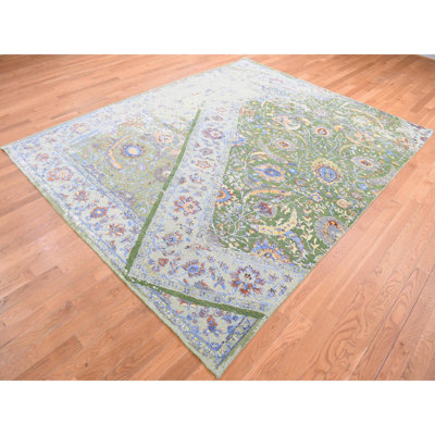 7 pi 9 po x 9 pi 10 po vert forêt, tabriz perse cassé avec tapis sur le dessus de la conception de tapis, soie avec laine texturée, tapis oriental A9AE4273ED2A4F75B2A7AD455EDA6EC2
