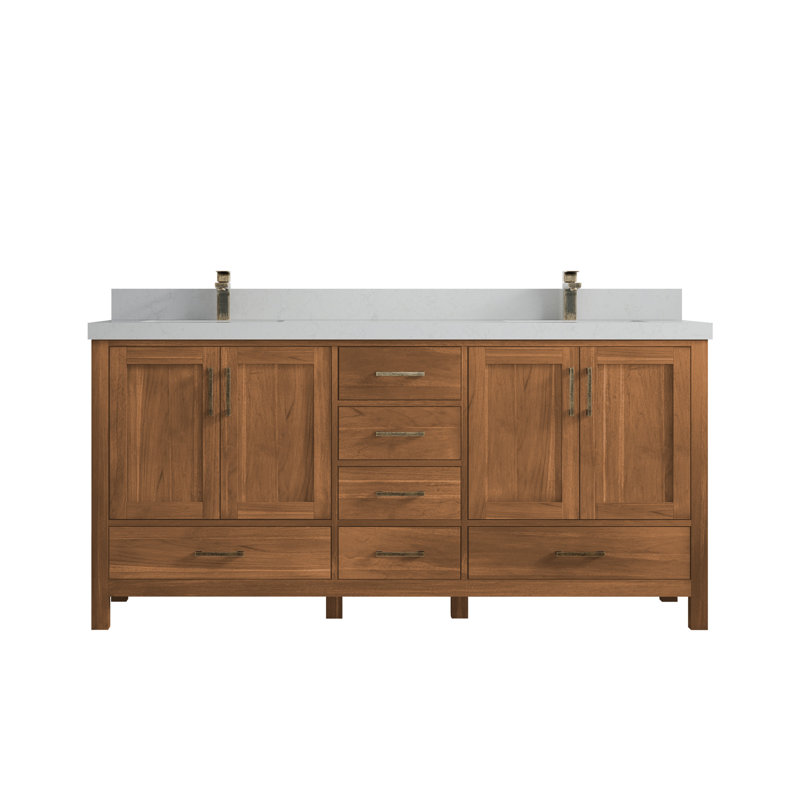 72 po X P 22 po Meuble-lavabo double en teck D Malibu, Quartz de Carrare