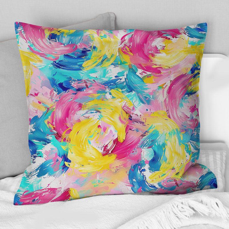 Rose et bleu abstrait cirque pastel III - coussin abstrait, H 16 po x l 16 po, Carrée