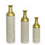 Ensemble de 3 vases de sol cylindriques hauts en métal, d'inspiration steampunk, avec col doré, blanc antique