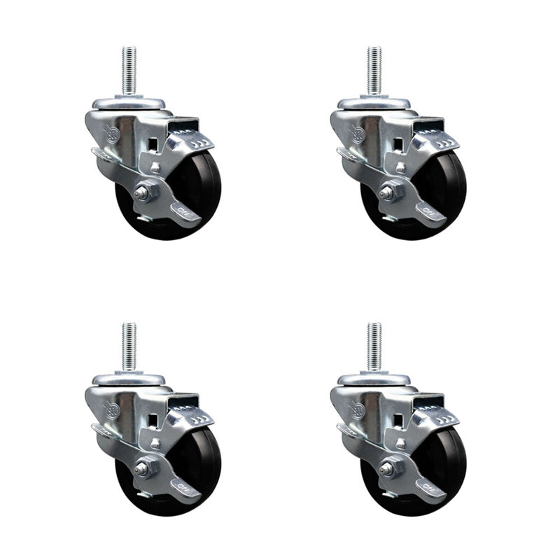 Ensemble de roulettes à tige filetée pivotante 3 po avec frein de 3 po 3/4 po SCC