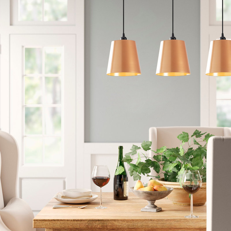 Luminaire suspendu pour îlot de cuisine à 3 lumières Excalibur, Cuivre