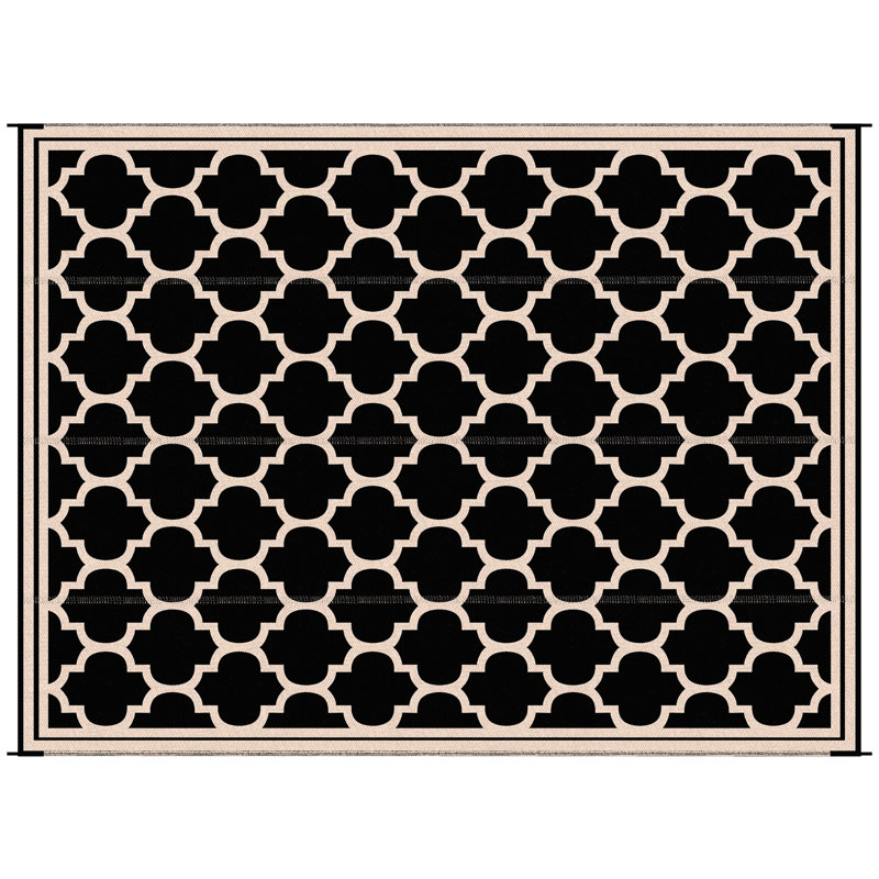 Tapis de camping extérieur réversible 9 pi x 12 pi imperméable avec sac de transport, pour terrasse, pique-nique, plage, tapis de patio noir portatif, cour