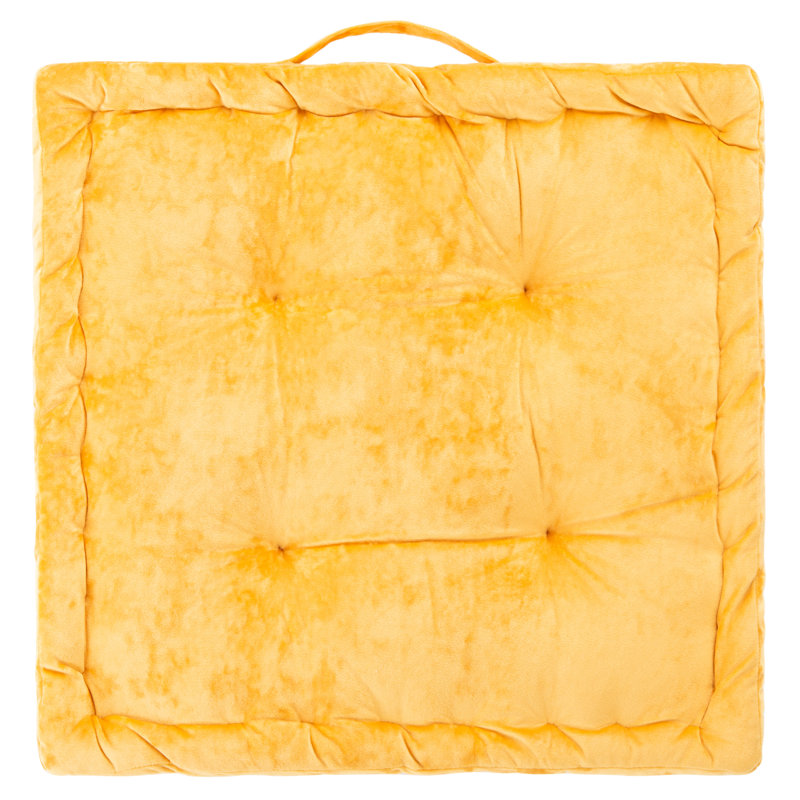 Belia Yellow Velvet Square Floor Pillow with Handle