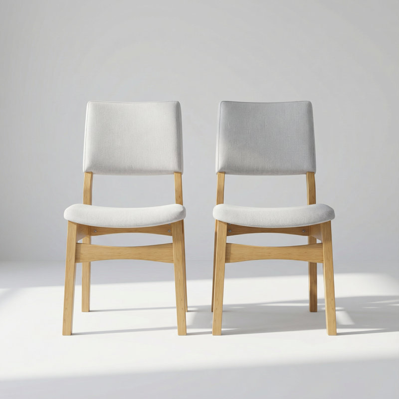 Ensemble de 2 chaises de salle à manger rembourrées empilables avec tissu en lin et structure en bois massif, Naturel, 2