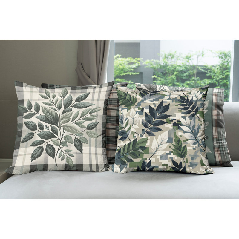 Grey Teal Dark Taupe Microfiber Square Throw Pillow Set
