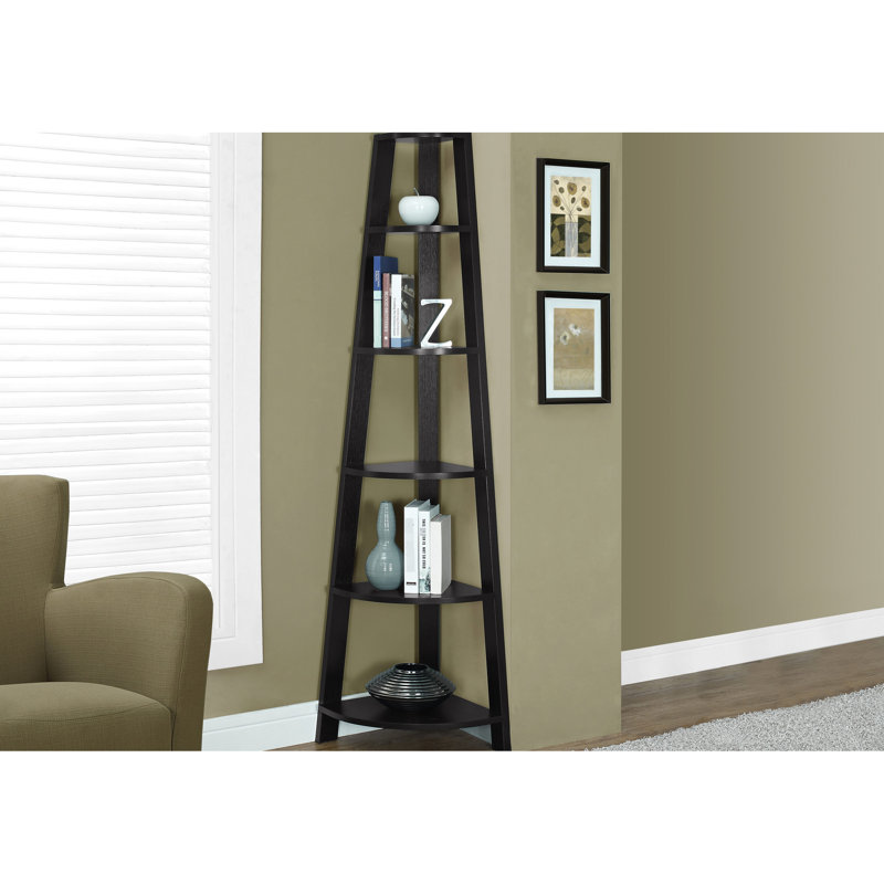 Bibliothèque d'angle à 5 niveaux, H 72 po, pour bureau à domicile, salon, stratifié brun, chambre à coucher tendance