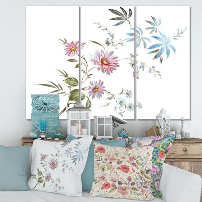 Fleurs bleues et roses I - peinture sur toile