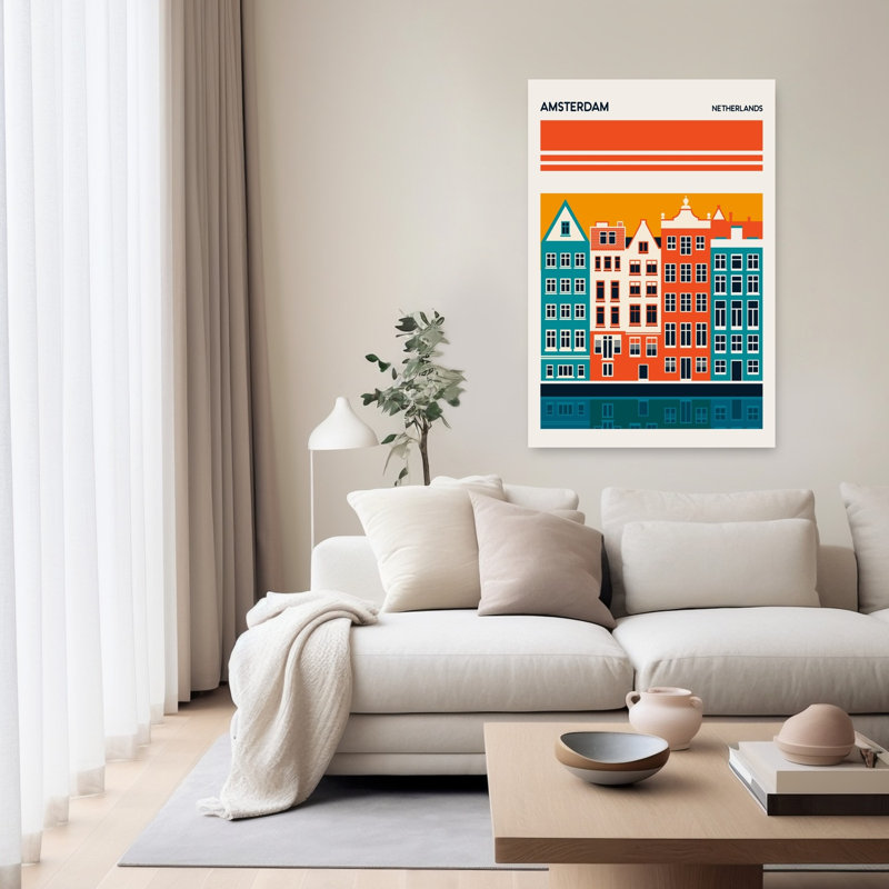 «Amsterdam Canal House», impression abstraite rétro de l'architecture murale de la ville, 60" H x 40" W