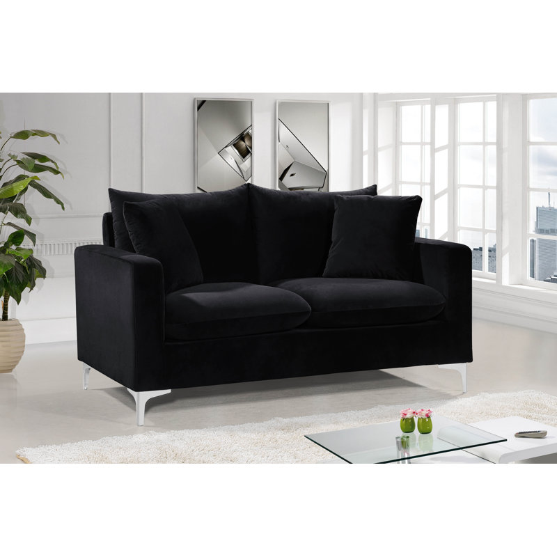 Naomi 58" Velvet Square Arm Loveseat, Black Velvet