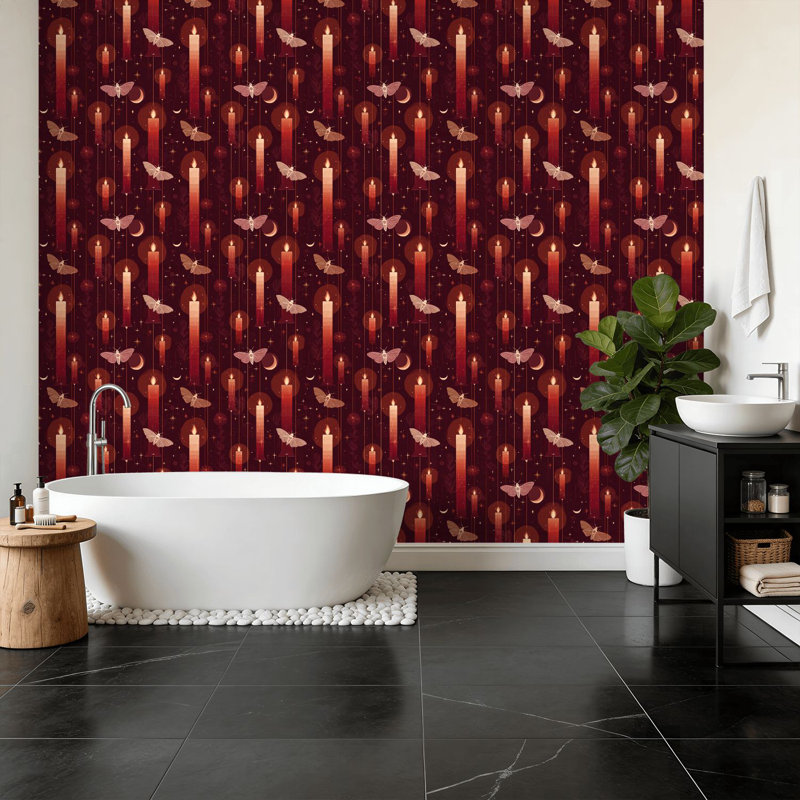 Bougie croustillante de style gothique Moths Moons rouge l 23,6 po x H 118 po, 117.96" L x 23.6" W