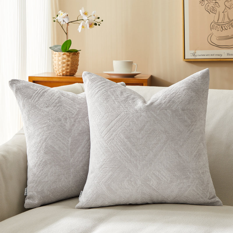  Chenille Throw Pillow Cover, Light Grey, 20" x 20" x 1"