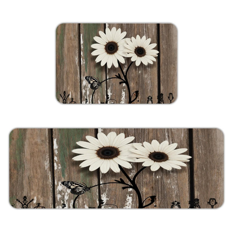 Rustic Daisy & Butterfly Kitchen Mat Set – 2 Pieces