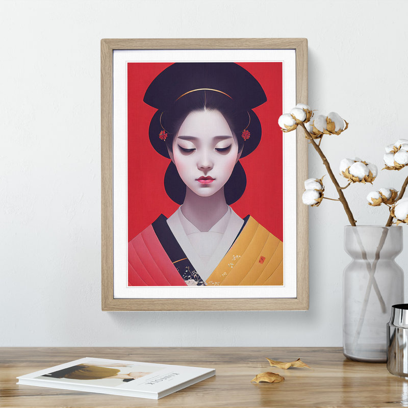 XV1022-3419X Peaceful Geisha - Print, 48cm H x 36cm W, Oak Framed