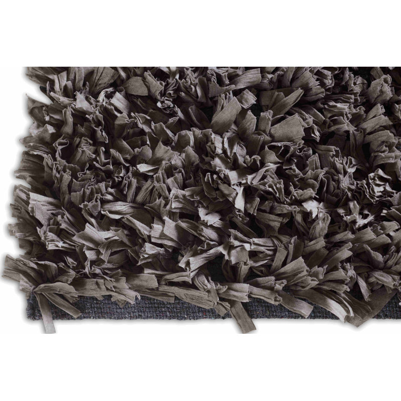 Tapis à poil long gris fabriqué à la main Zalewski, 7 pi 3 po x 9 pi 3 po